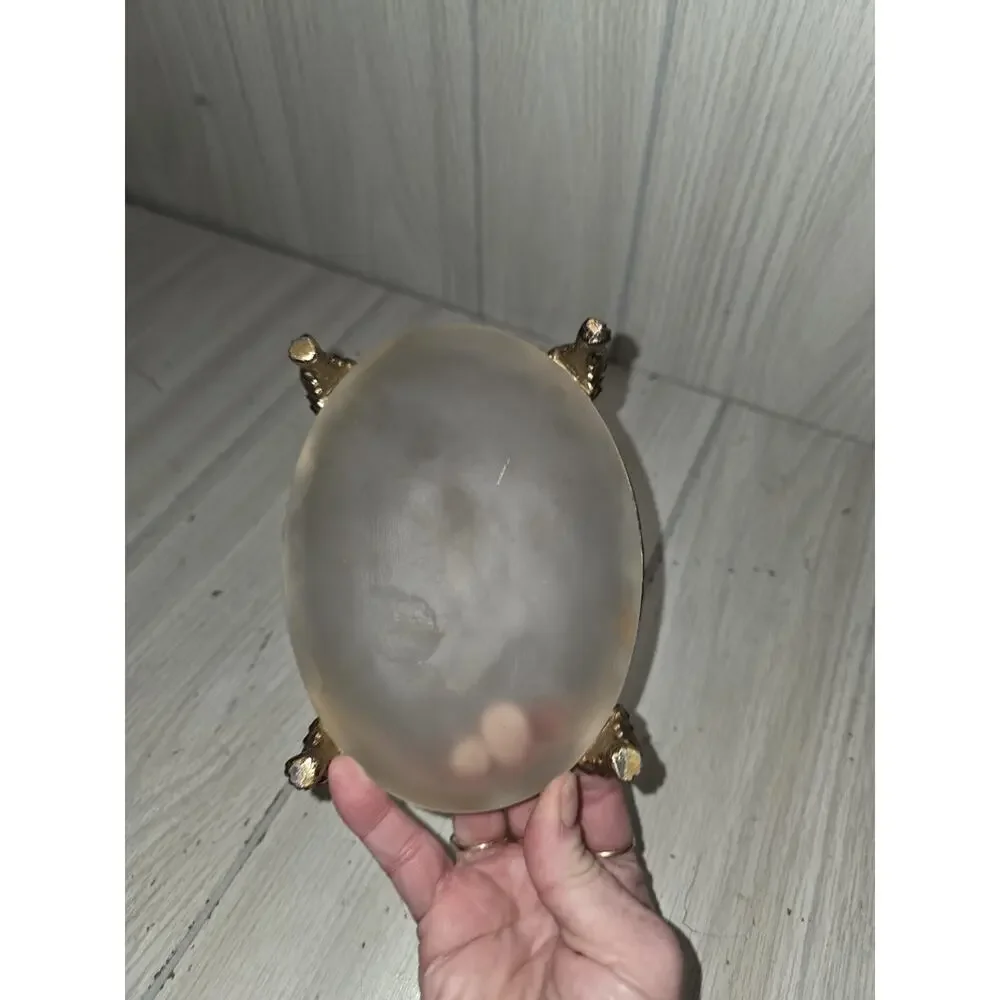 Antique Brass/Glass Owl Footed Vanity Dish Trinket Bowl Soap Brass Victorian